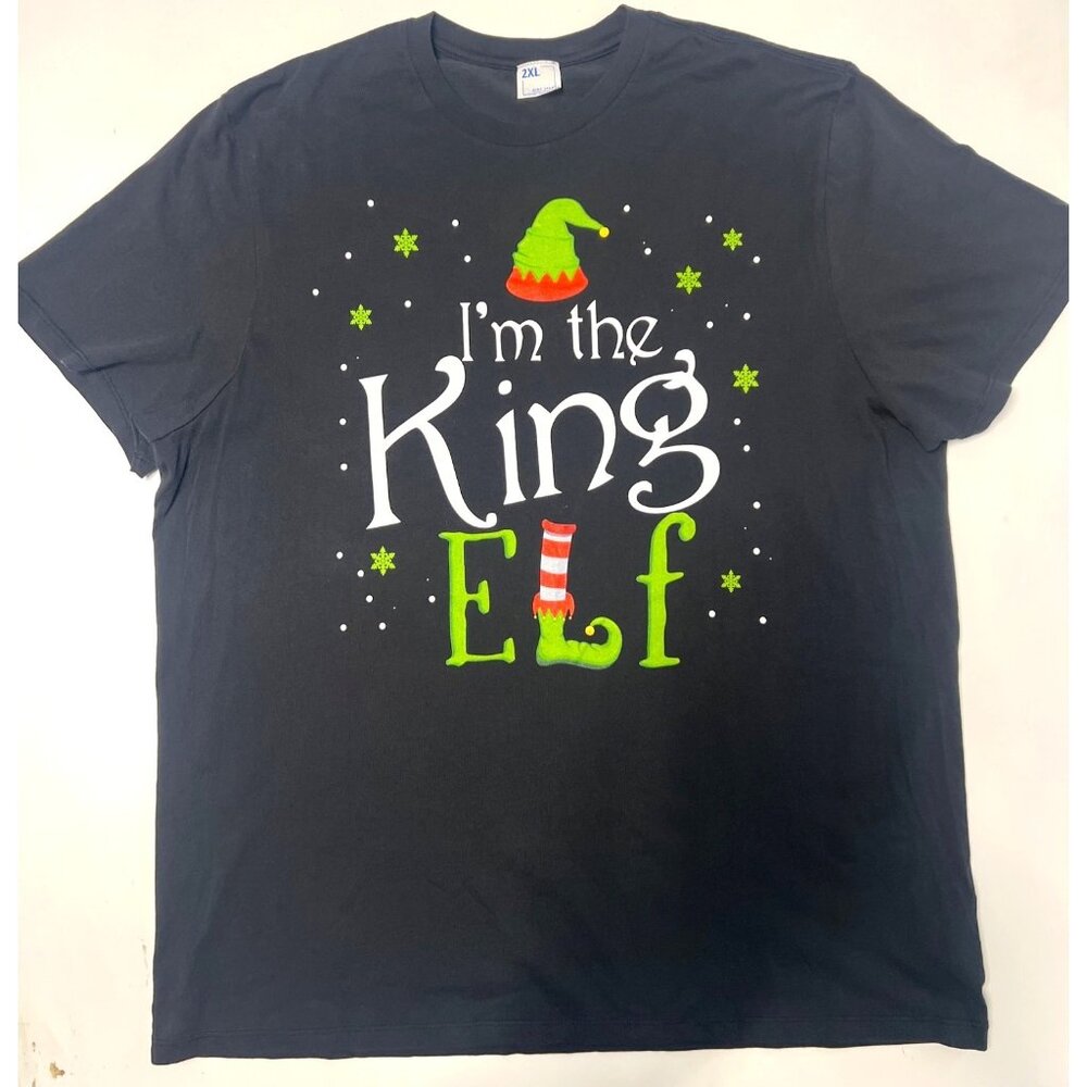 Christmas Elf Funny The King Elf Black T-Shirt Plus Size 2XL